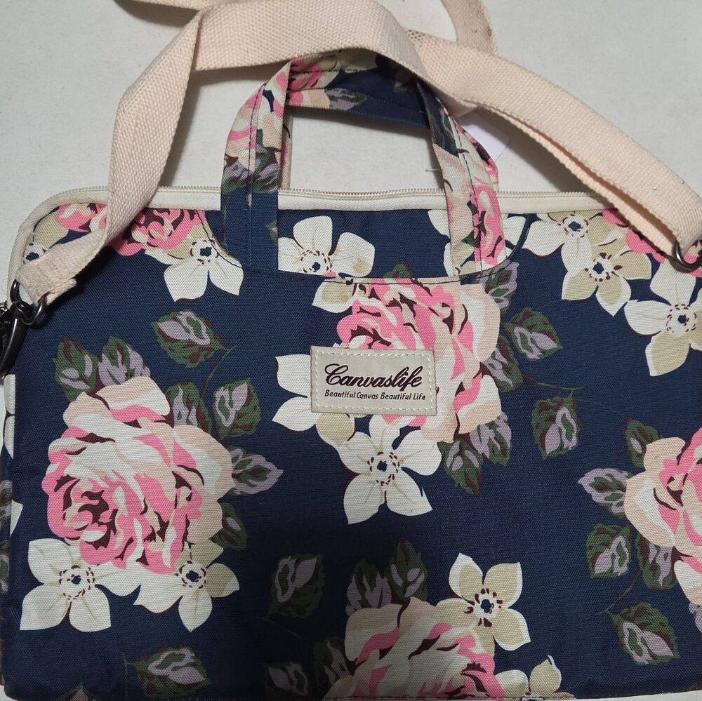 Canvaslife Floral Laptop Shoulder Bag Messenger Sleeve Case Pink Rose Blue